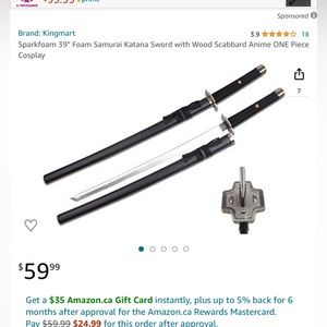 Sparkfoam 39” samurai katana anime sword for cosplay costumes